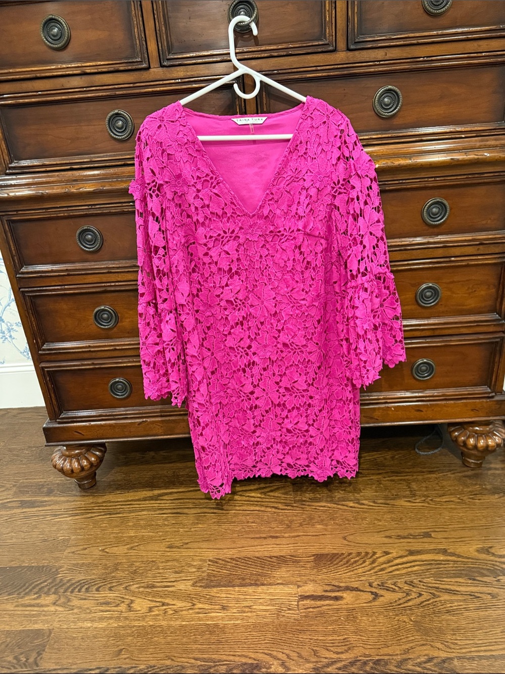 Trina Turk Hot Pink Crochet Lace V-Neck shift dress